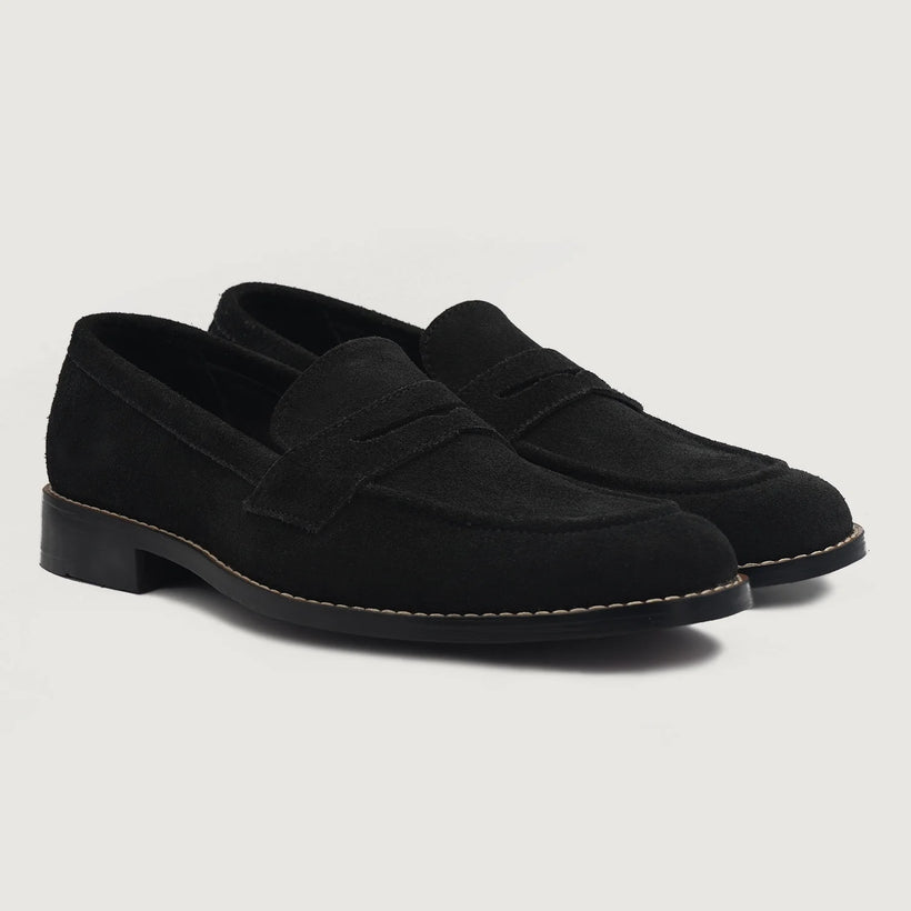 Baxton Noir Suede Leather Loafers pour Homme