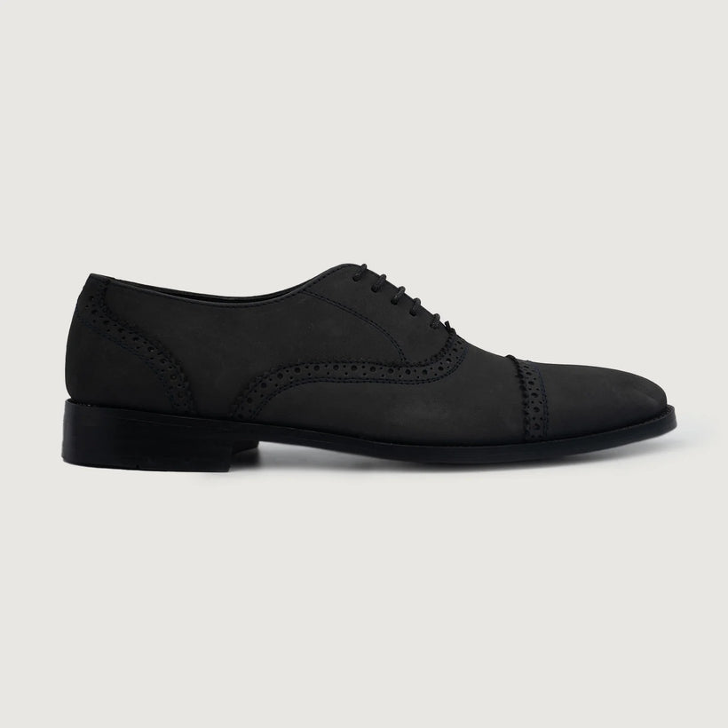 Grisson Brogues Oxford Noir Nubuck Leather Shoes pour Homme