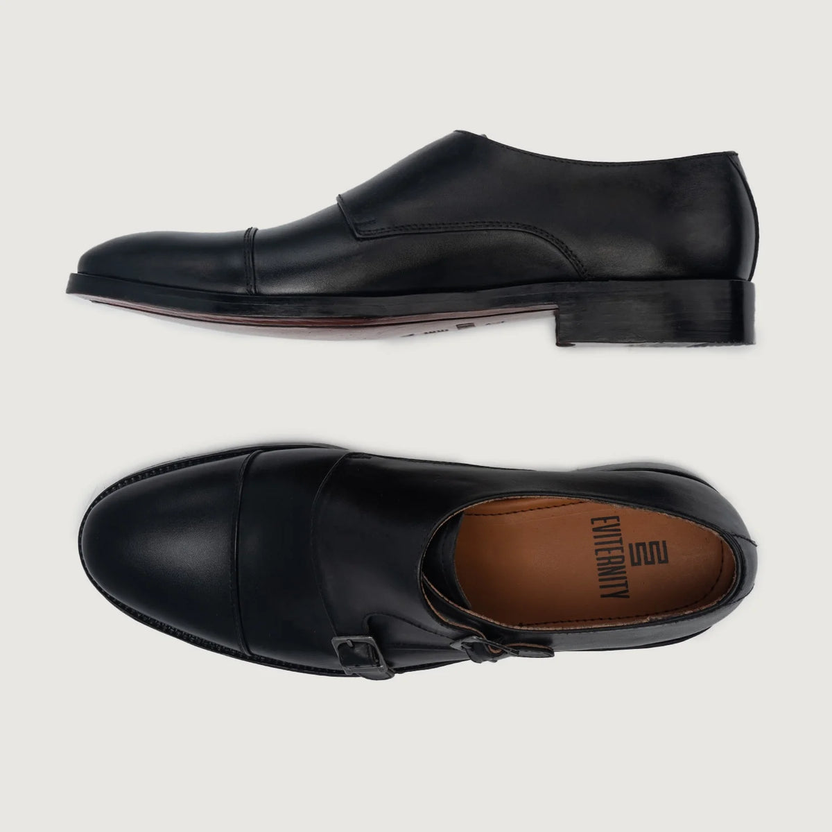 Boston Chaussures à double boucle en cuir noir For Men - Contrefort de talon renforcé & surpiqûres doubles de précision