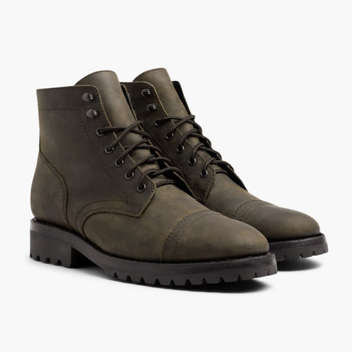 Captain StormKing® Dark Olive Matte Leather Boots in Olive Full-Grain Leather - Lateral Side Profile View | Buy Online