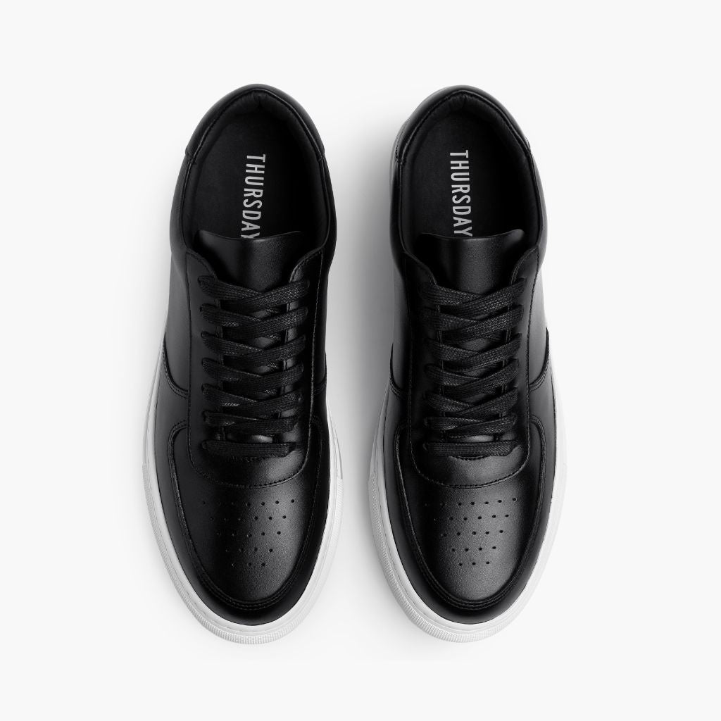 Court Black Leather Sneakers - Contrefort de talon renforcé & surpiqûres doubles de précision