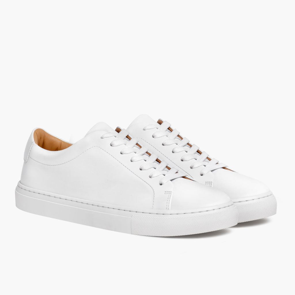 Encore White Leather Sneakers in White Full-Grain Leather - Lateral Side Profile View | Buy Online