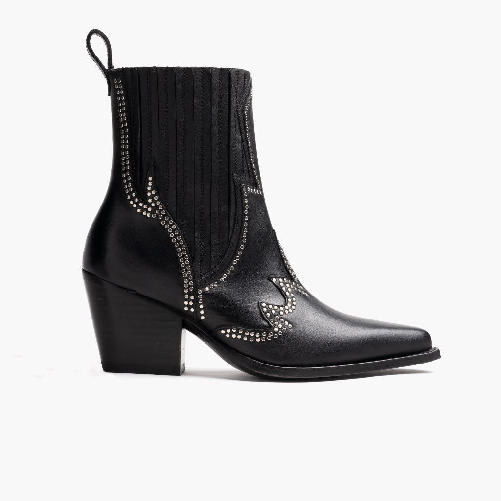 Icon Noir Bottines en cuir pour Femme en cuir de vachette noir véritable - Vue de profil | Acheter en ligne