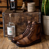 Styled Fit Perspective of Casa Moto Amber Wheat Leather Boots on Model - Natural Daylight Drape