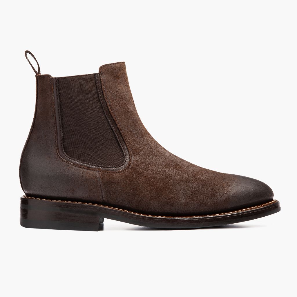 Chocolate Goatskin Suede Leather Boots - Montage cousu Goodyear & détail de l'embout avant