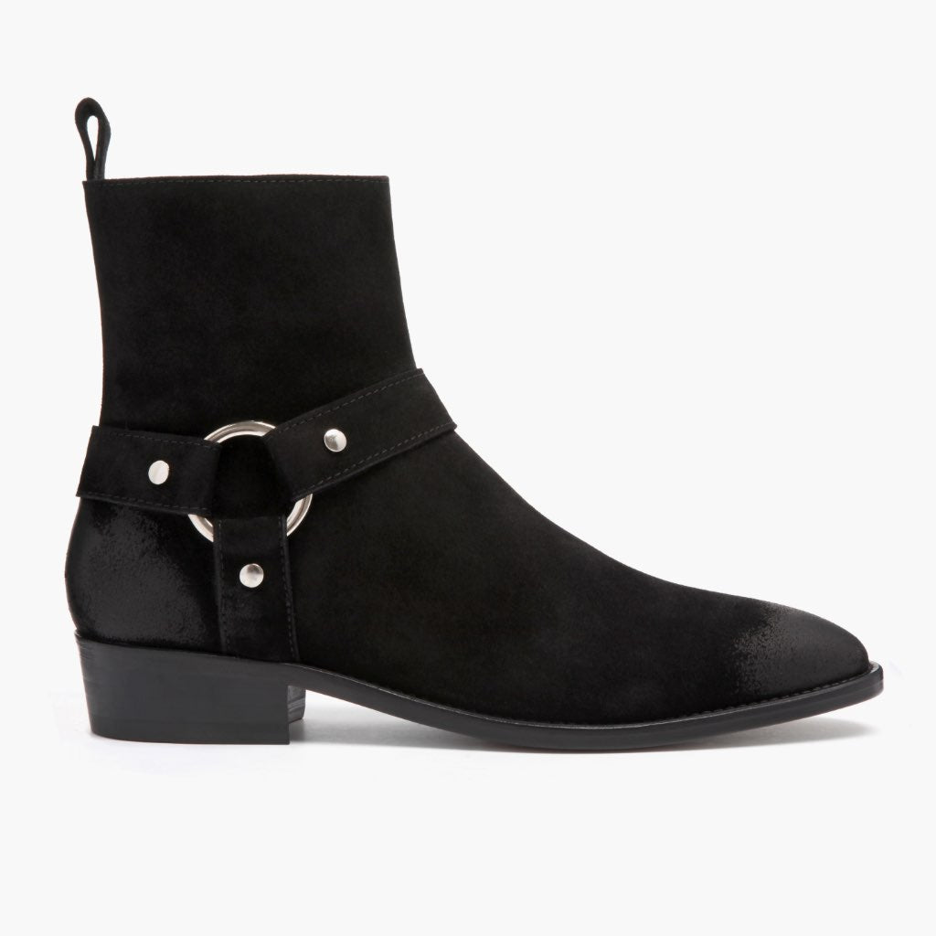 Black Goatskin Suede Leather Boots - Montage cousu Goodyear & détail de l'embout avant