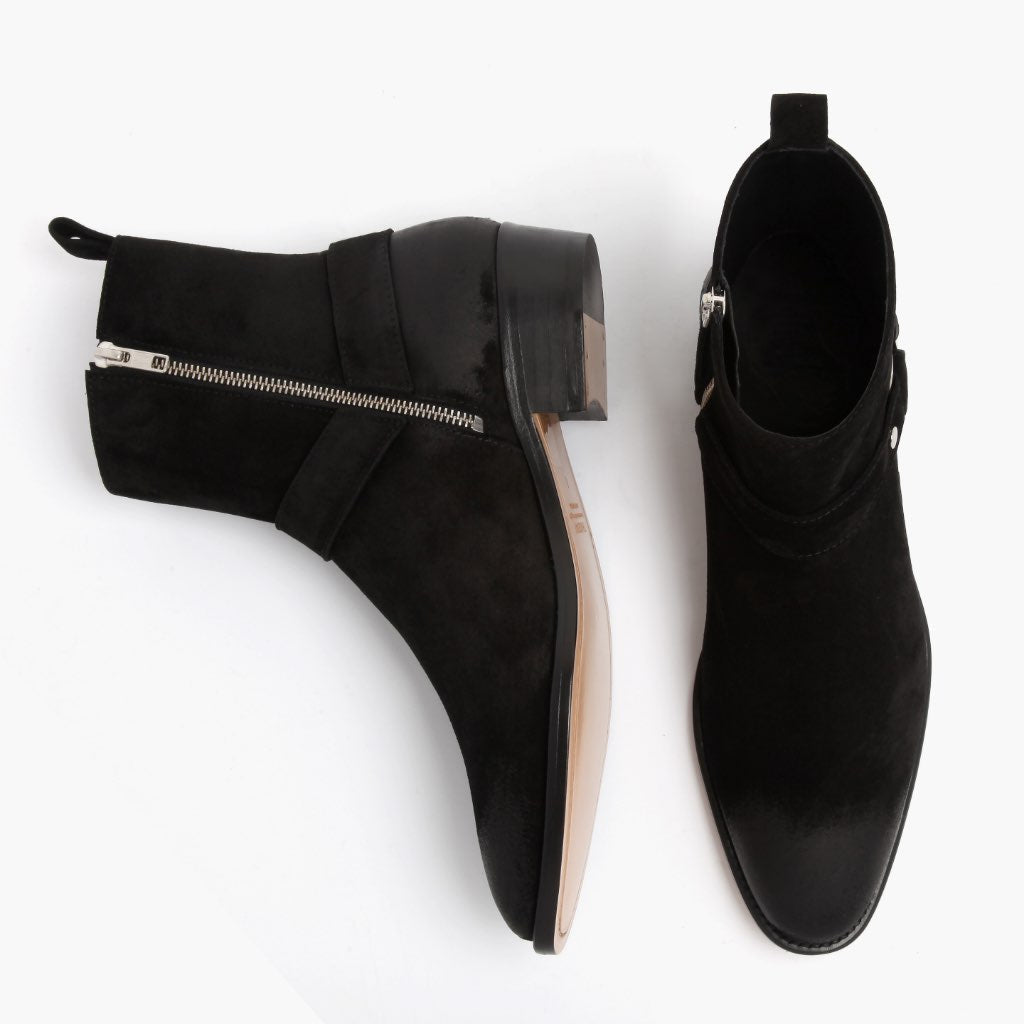Harness Noir Suede Bottines en cuir pour Homme - Contrefort de talon renforcé & surpiqûres doubles de précision