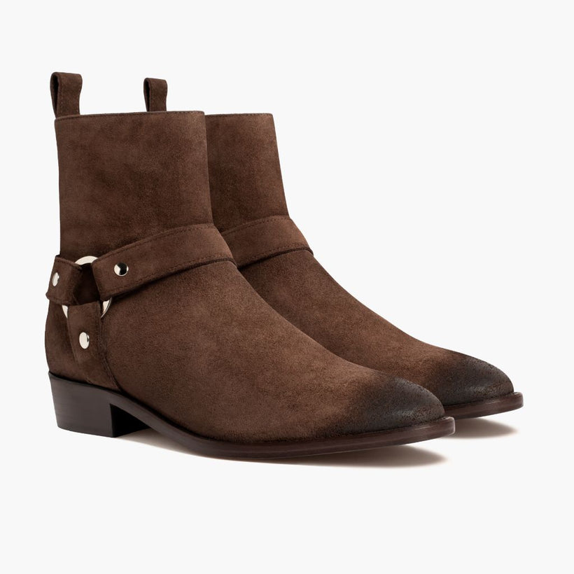 Harness Dark Marron Suede Leather Boots pour Homme