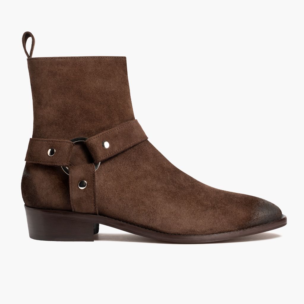 Dark Brown Goatskin Suede Leather Boots - Montage cousu Goodyear & détail de l'embout avant