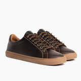 Premier Low Top Cacao Leather Sneakers For Men in Classic Full-Grain Leather - Lateral Side Profile View | Buy Online