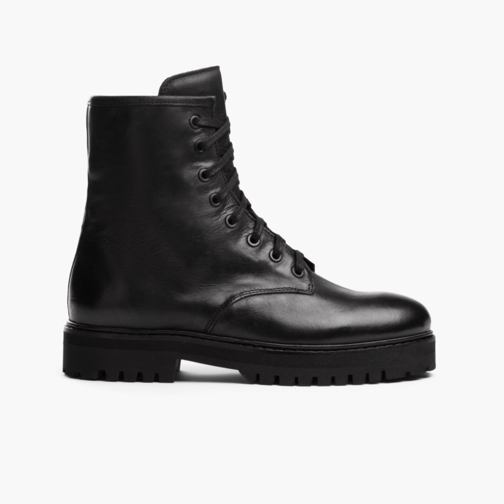 Combat Noir Bottines en cuir pour Femme en cuir de vachette noir véritable - Vue de profil | Acheter en ligne