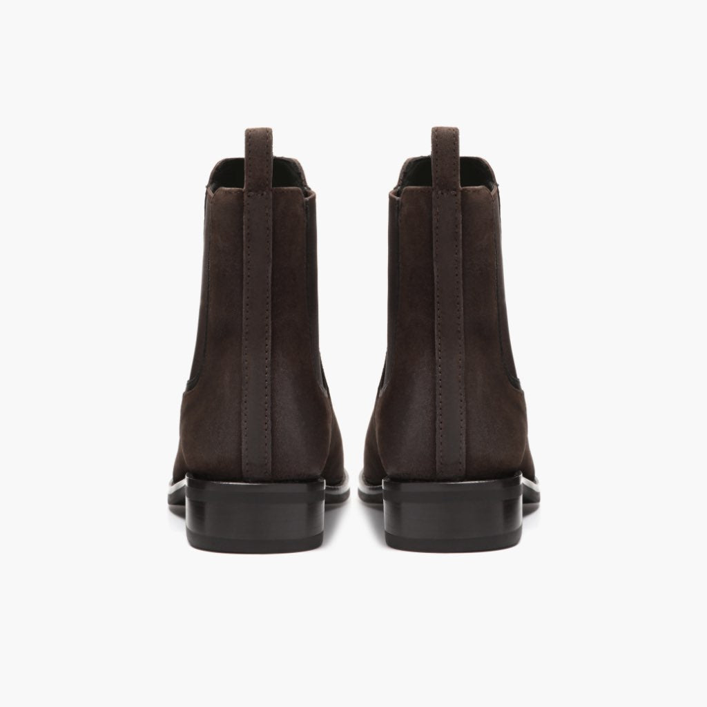 High-Traction Rubber Outsole & Lug Tread Pattern on Duchess Marron Foncé Suede Bottines en cuir pour Femme