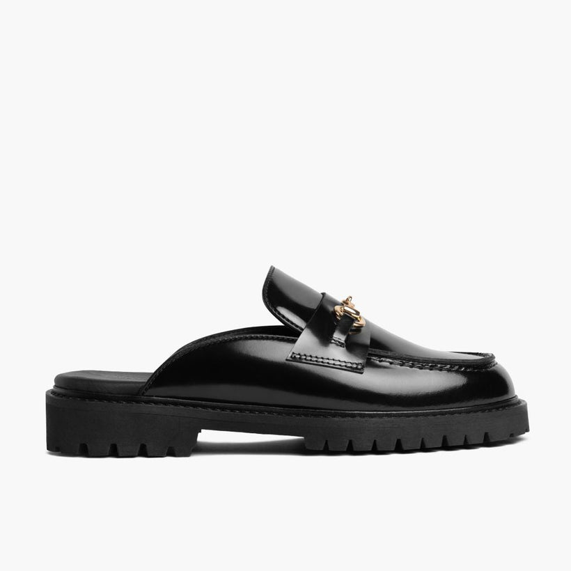 Penny Mule Noir & Gold Leather Loafers pour Femme