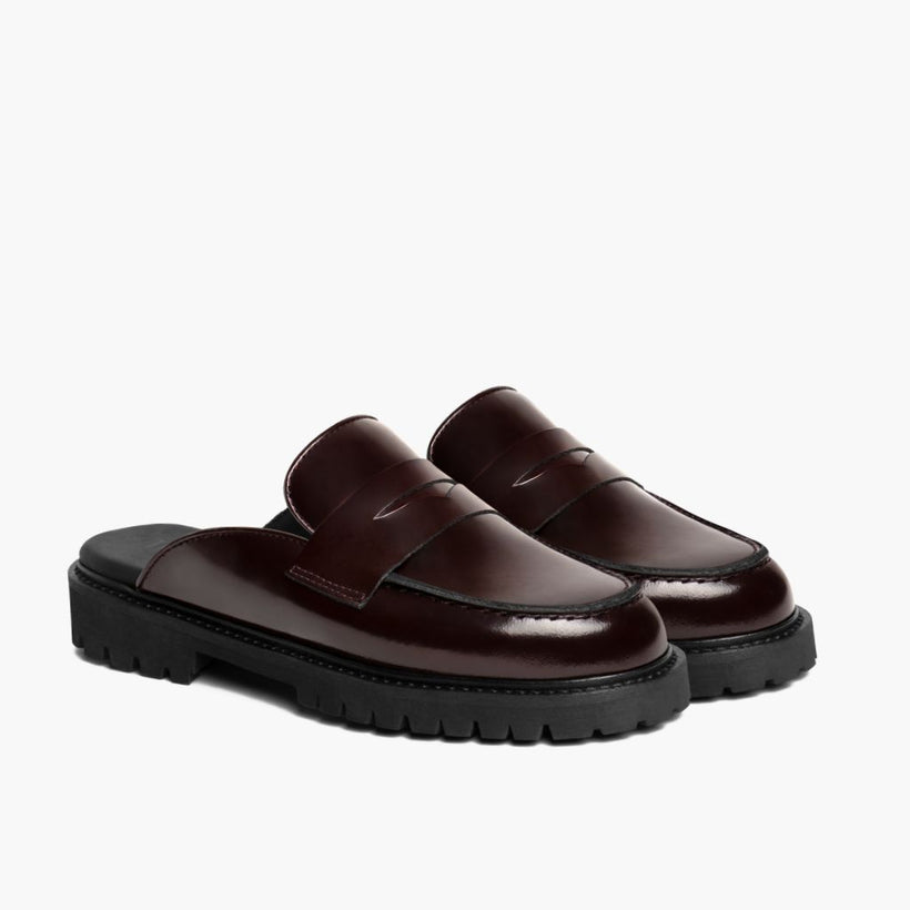 Penny Mule Bordeaux Leather Boots pour Femme