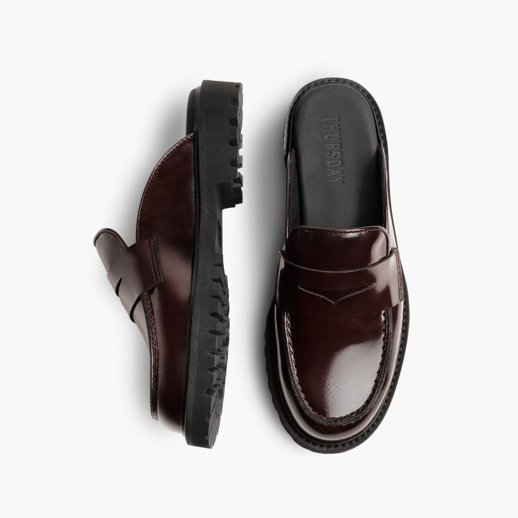 Penny Mule Bourgogne Bottines en cuir pour Femme - Contrefort de talon renforcé & surpiqûres doubles de précision
