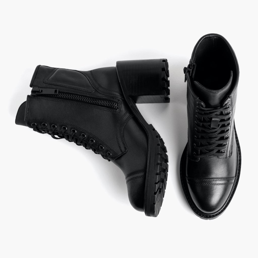 High-Traction Rubber Outsole & Lug Tread Pattern on Rebel Noir Bottines en cuir pour Femme