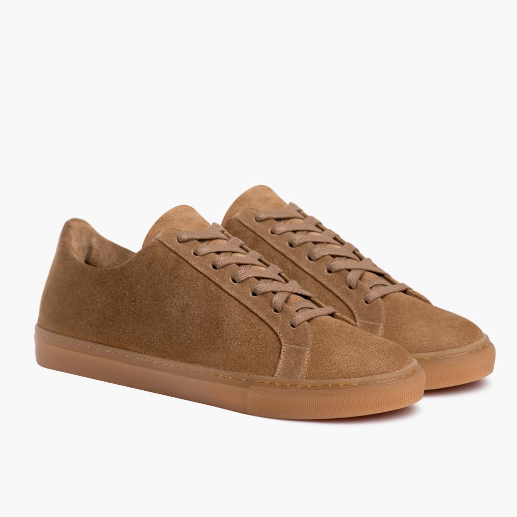Premier Low Top Camel Baskets en cuir pour Femme in Camel Full-Grain Leather - Vue de profil | Acheter en ligne