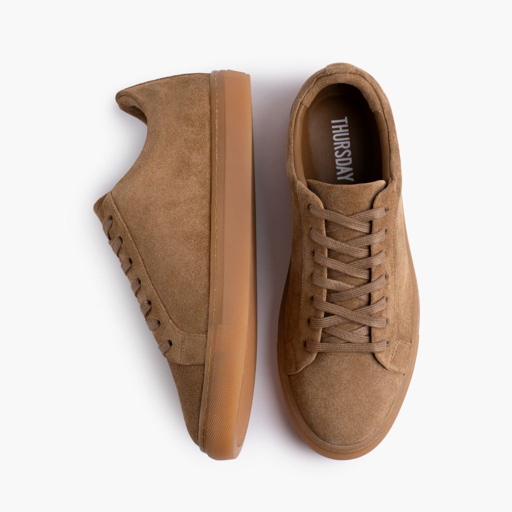Premier Low Top Camel Baskets en cuir pour Femme - Contrefort de talon renforcé & surpiqûres doubles de précision