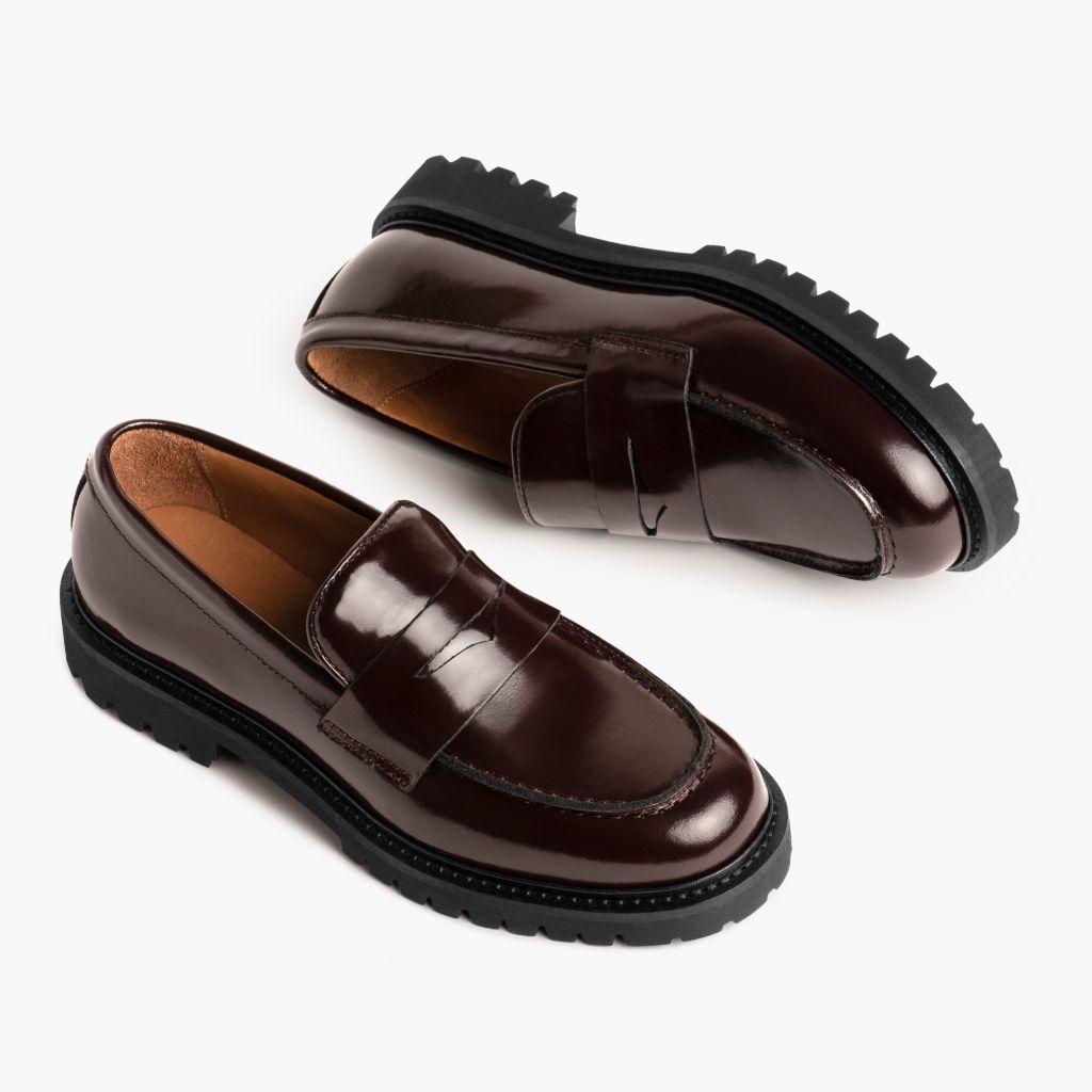 High-Traction Rubber Outsole & Lug Tread Pattern on Penny Bourgogne Bottines en cuir pour Femme