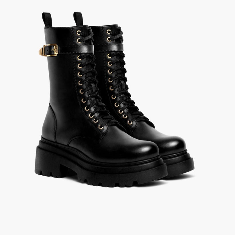 Fatale Noir & Gold Leather Boots pour Femme