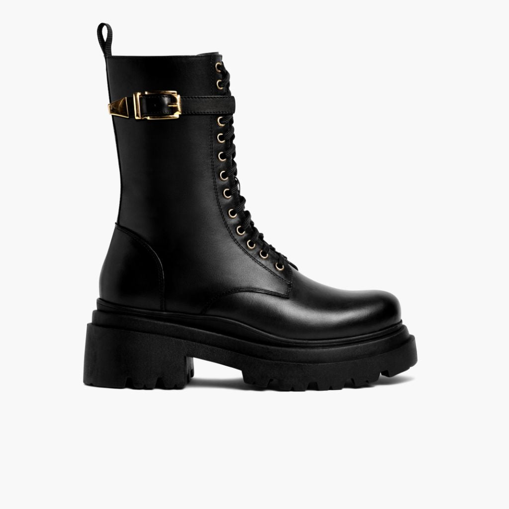 Black Full-Grain leather Boots - Montage cousu Goodyear & détail de l'embout avant