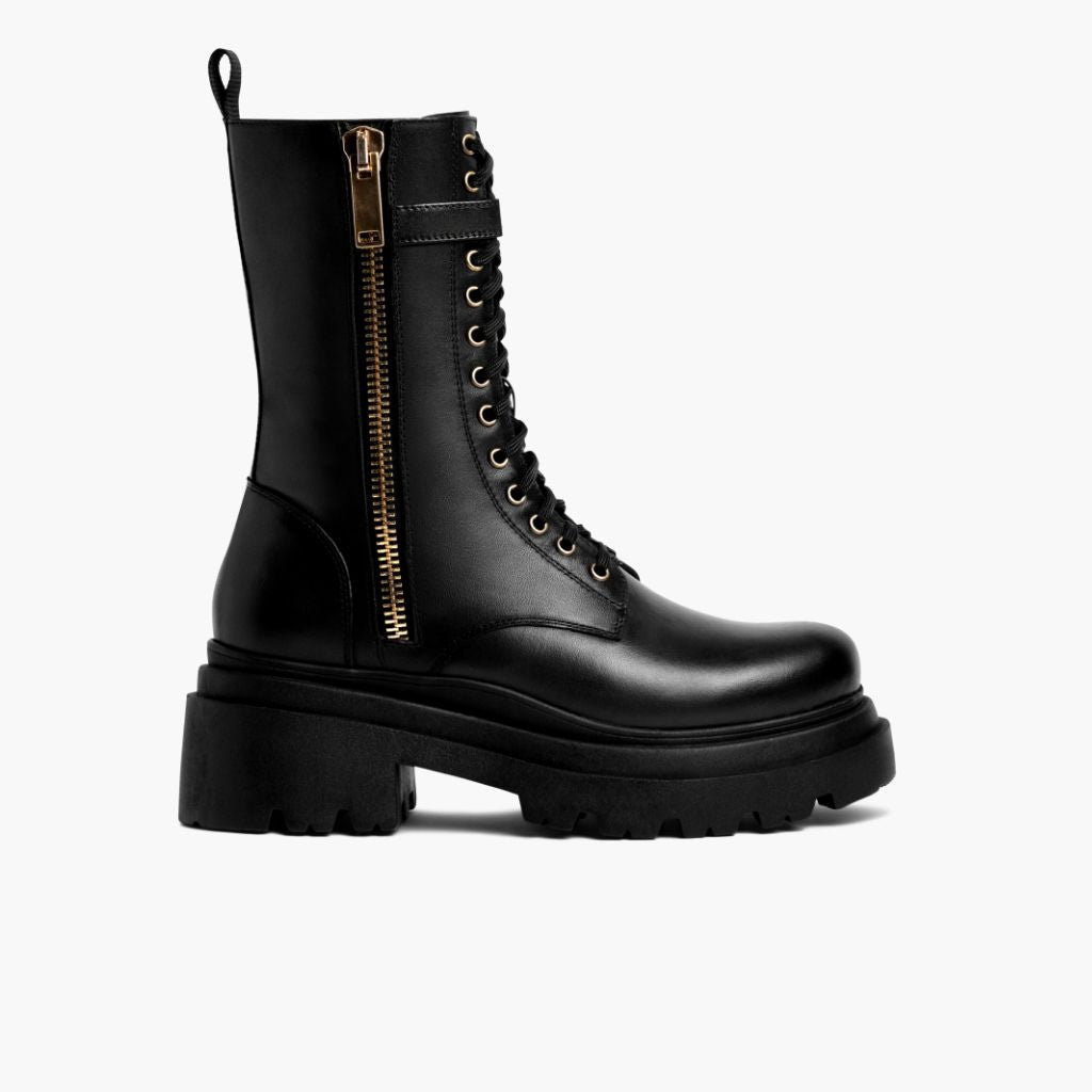 Fatale Noir & Gold Bottines en cuir pour Femme - Contrefort de talon renforcé & surpiqûres doubles de précision