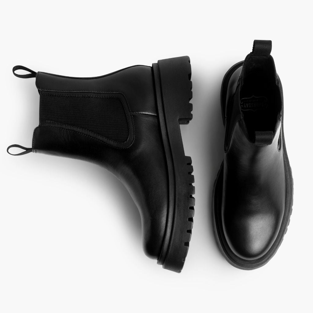 High-Traction Rubber Outsole & Lug Tread Pattern on Legend Platform Noir Bottines en cuir pour Femme
