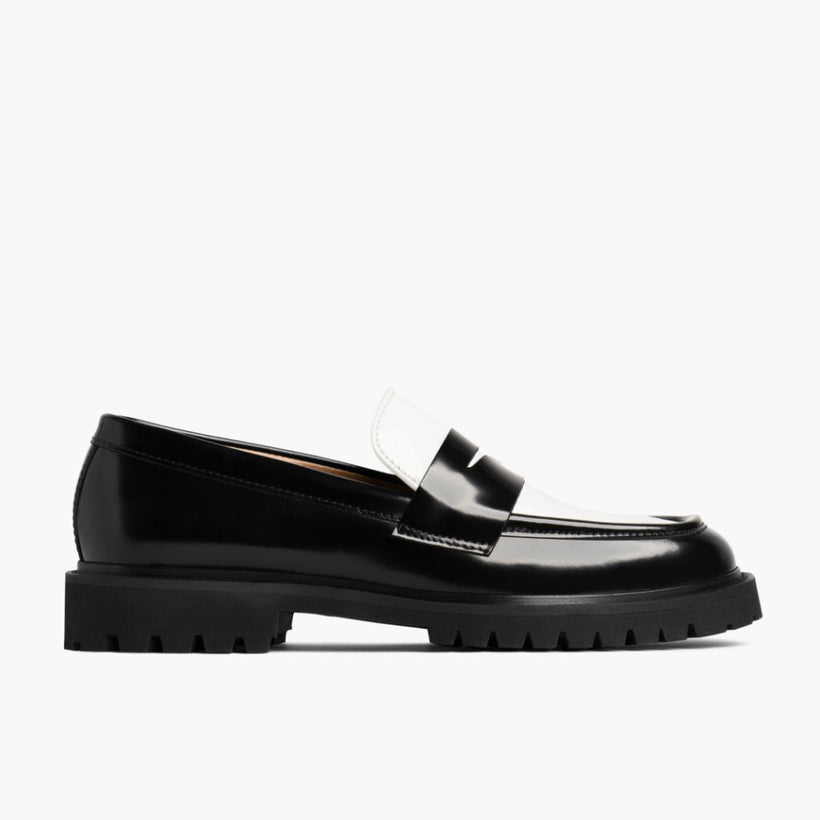 Penny Noir & Blanc Leather Loafers pour Femme