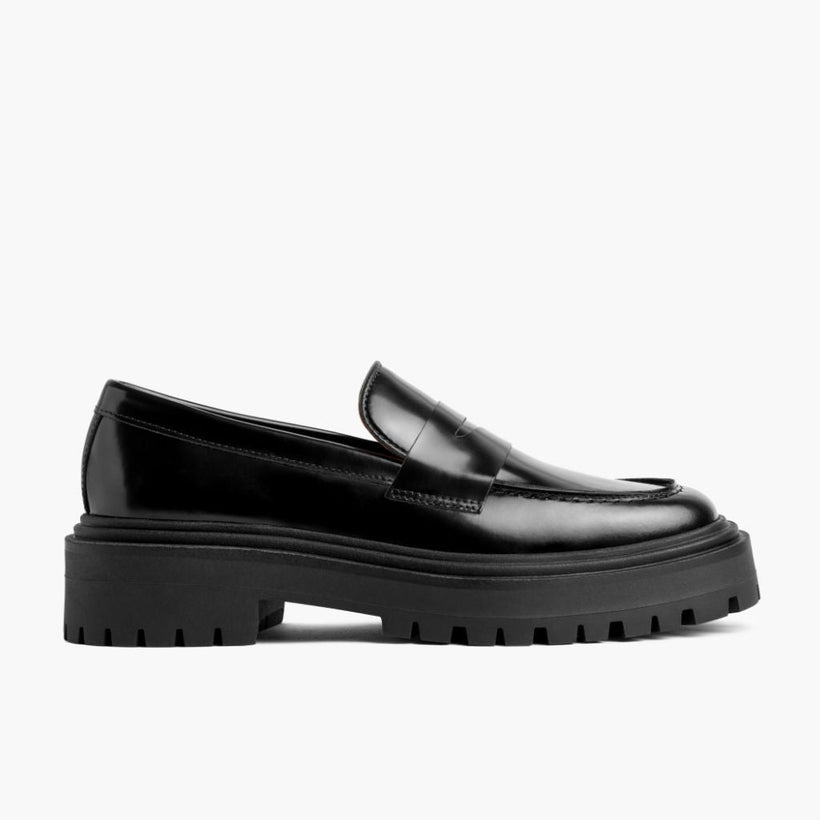 Penny Platform Noir Leather Loafers pour Femme