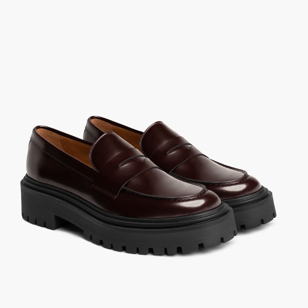 Penny Platform Bourgogne Bottines en cuir pour Femme in Burgundy Full-Grain Leather - Vue de profil | Acheter en ligne