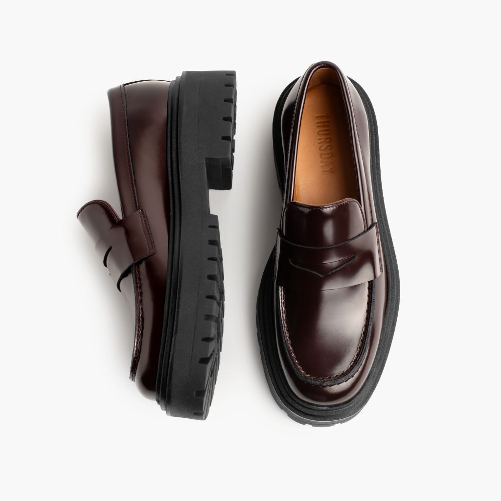 Penny Platform Bourgogne Bottines en cuir pour Femme - Contrefort de talon renforcé & surpiqûres doubles de précision
