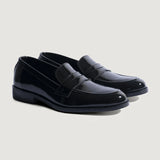Baxton Black Patent Leather Loafers For Men in Patent Black Full-Grain Leather - Lateral Side Profile View | Buy Online
