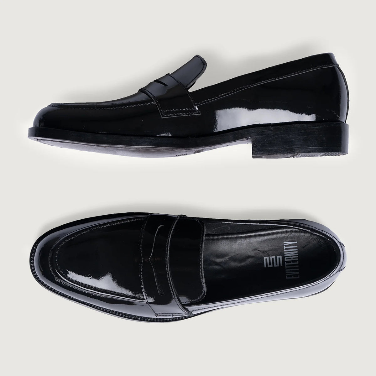 Baxton Noir Patent Mocassins en cuir pour Homme For Men - Contrefort de talon renforcé & surpiqûres doubles de précision