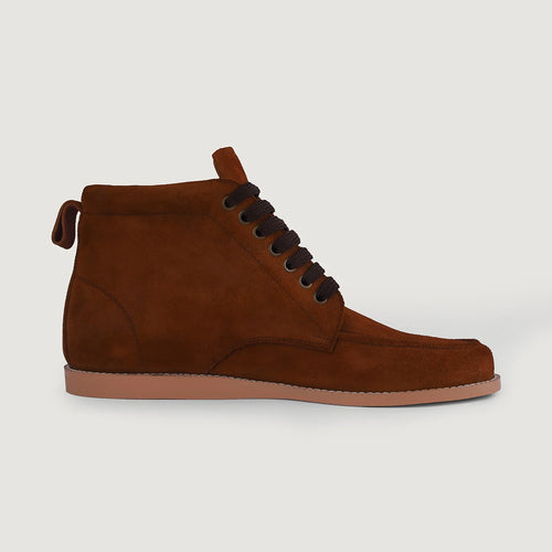 Brown Goatskin Suede Leather Boots - Goodyear Welt Construction & Front Toe Box Detail