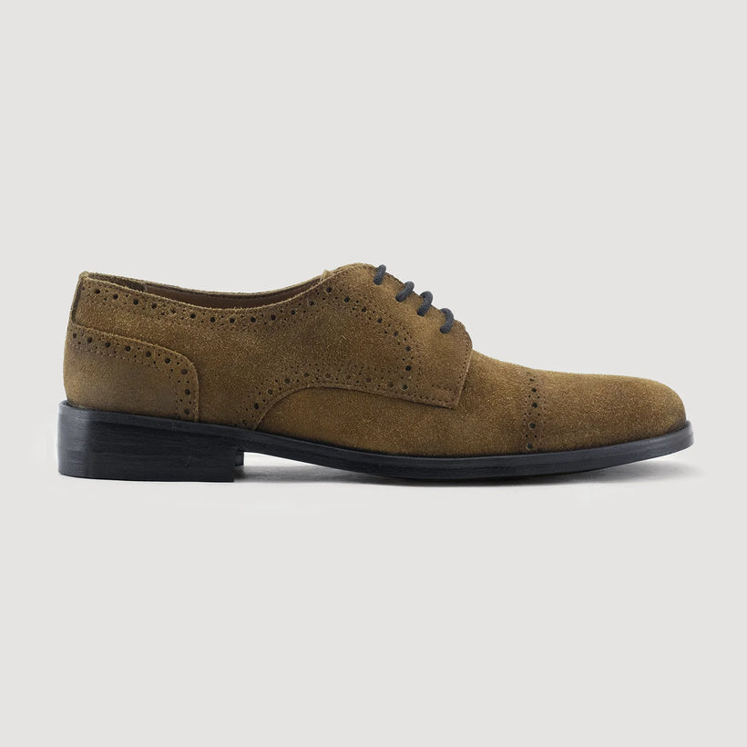 Brown Goatskin Suede Leather Shoes - Goodyear Welt Construction & Front Toe Box Detail