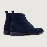 Close-Up Detail of Classic Collar & Heavy-Duty Zipper Hardware on Duster Brogues Blue Suede Leather Boots StudGuard For Men