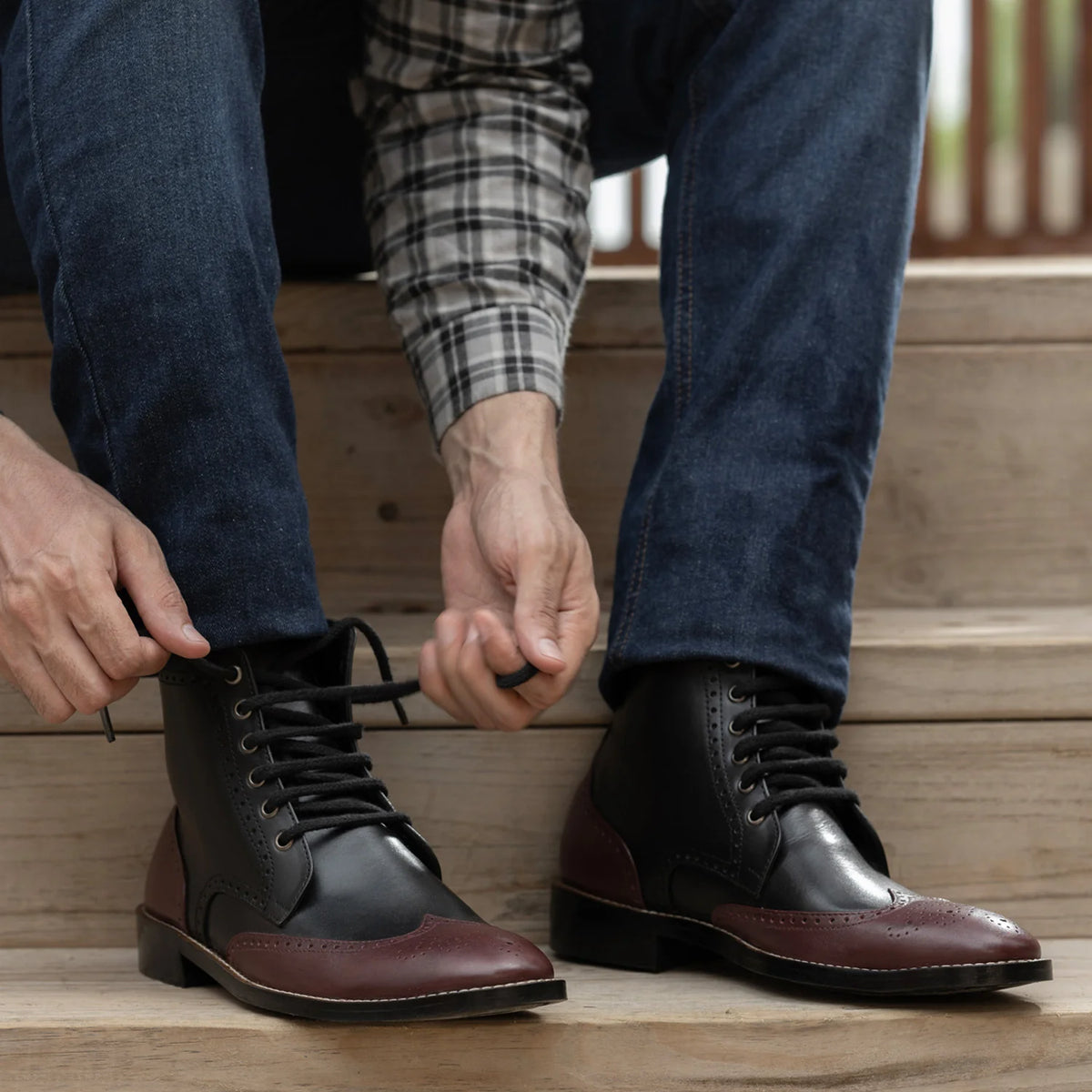 Orlaven Duster Brogues Derby Bordeaux Noir Bottines en cuir - StudGuard pour Homme footwear image 10