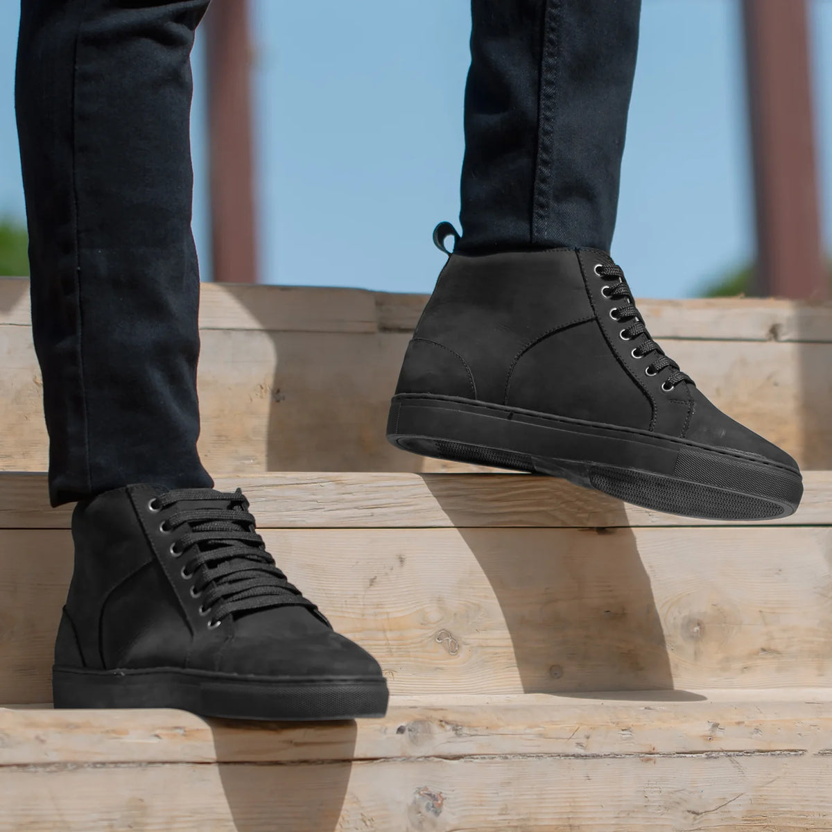 Marty High Top Noir Nubuck Baskets pour Homme - Contrefort de talon renforcé & surpiqûres doubles de précision