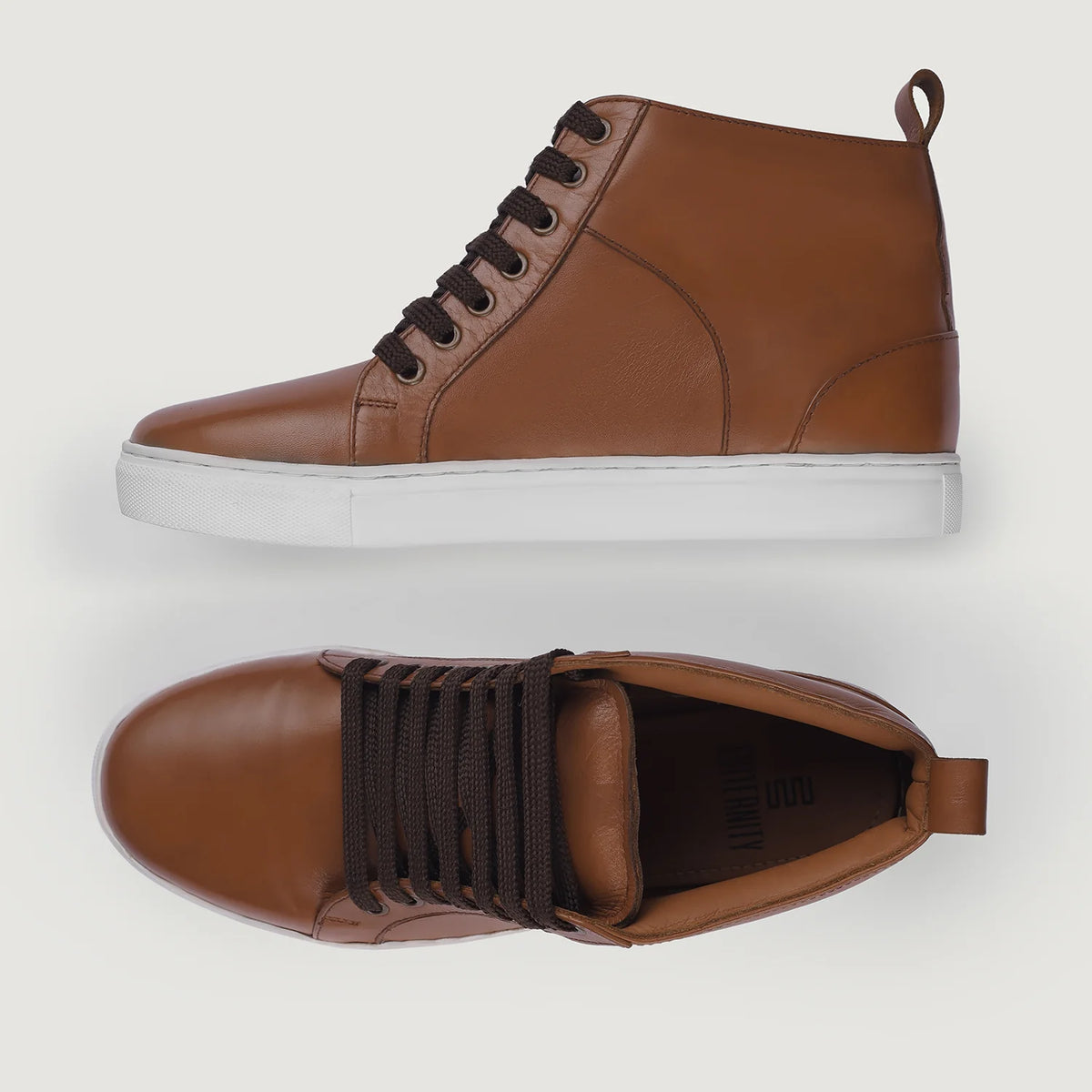 Marty High Top Camel Baskets en cuir pour Homme - Contrefort de talon renforcé & surpiqûres doubles de précision