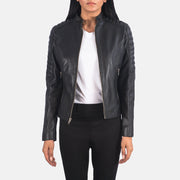 Women's Adalyn Matelassé Noir Veste Motard en Cuir pour Femme in Black Sheepskin Leather - Vue de face &amp; silhouette ajustée | Acheter en ligne
