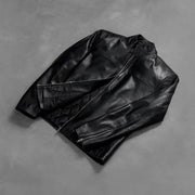 Zipper &amp; Hem Craftsmanship Construction Detail on Men's Adornica Noir Veste Motard en Cuir pour Homme