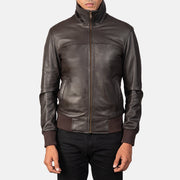 Men's Air Rolf Mocha Brown Leather Bomber Jacket - Vue de profil avec coupe de manche ergonomique