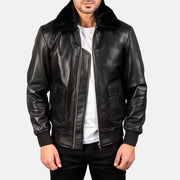 
Airin G-1 Noir Blouson Bombardier en Cuir pour Homme in Black Sheepskin Leather - Vue de face & silhouette ajustée | Acheter en ligne