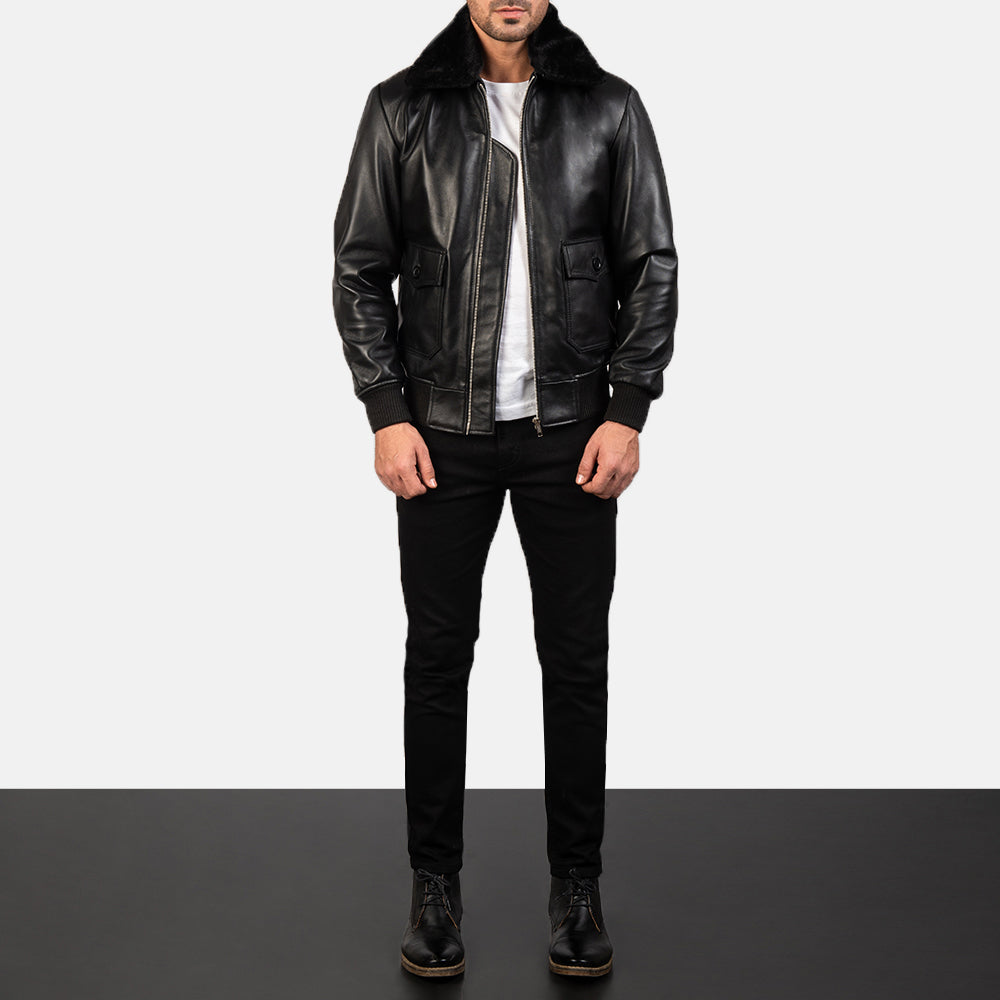 
Airin G-1 Noir Blouson Bombardier en Cuir pour Homme - Vue de profil mettant en valeur la coupe de manche ergonomique