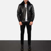 
Airin G-1 Noir Blouson Bombardier en Cuir pour Homme - Vue de profil mettant en valeur la coupe de manche ergonomique