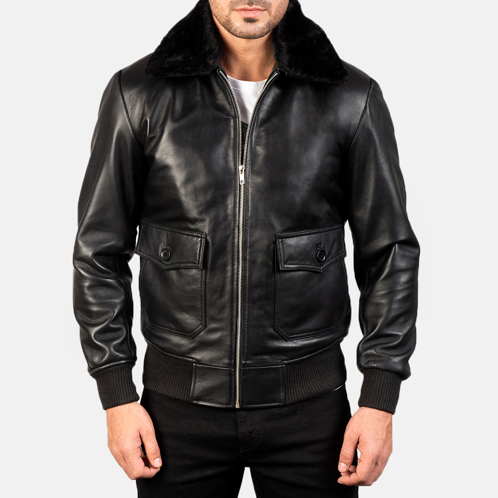 
Vue détaillée of Shirt with Removable Fur & Zipper Hardware on Airin G-1 Noir Blouson Bombardier en Cuir pour Homme