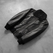 
Rib Knit & Hem Craftsmanship Construction Detail on Airin G-1 Noir Blouson Bombardier en Cuir pour Homme