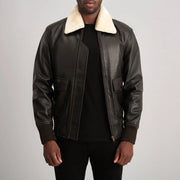 
Airin G-1 Marron & Cream Blouson Bombardier en Cuir pour Homme in Brown Sheepskin Leather - Vue de face & silhouette ajustée | Acheter en ligne