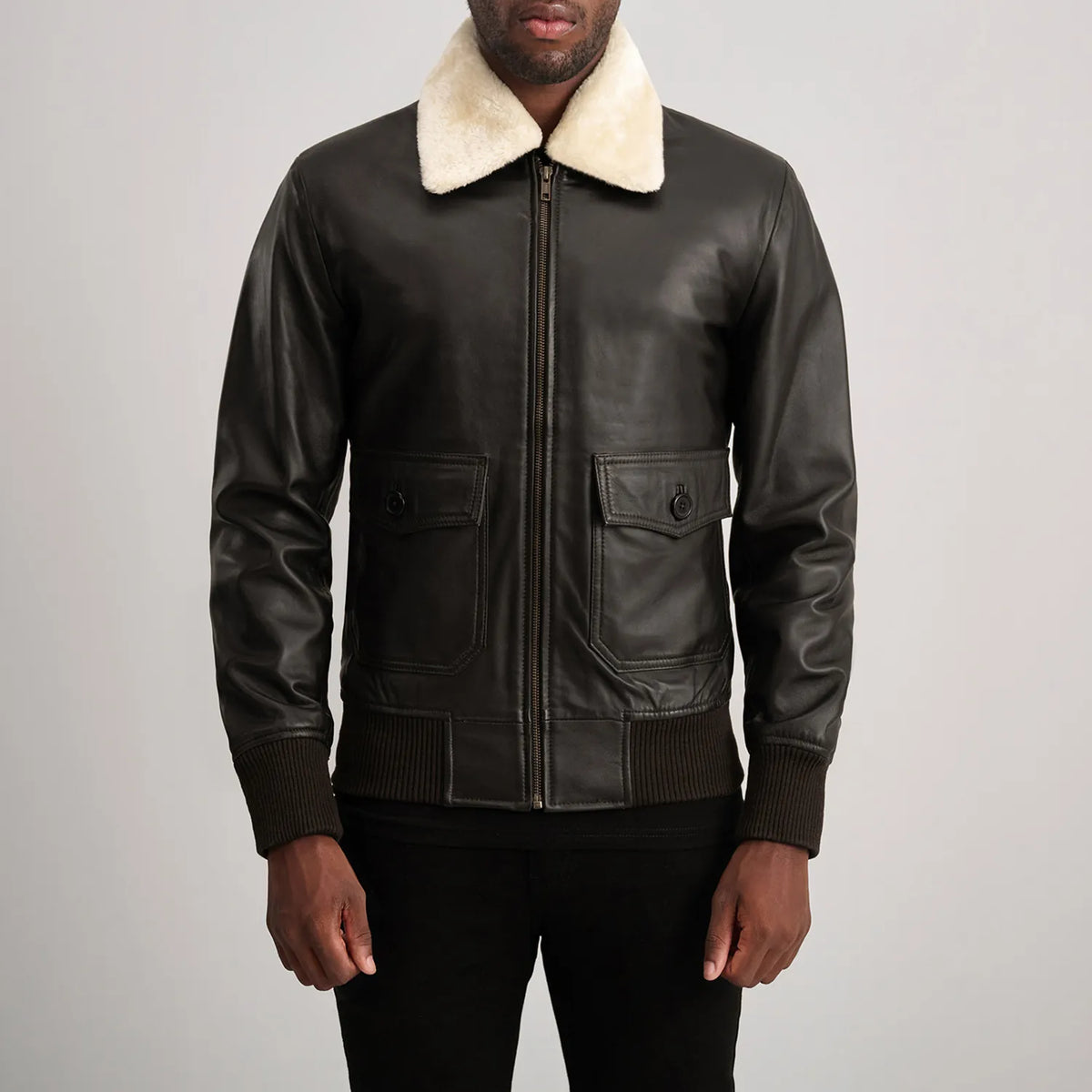 
Vue détaillée of Shirt with Removable Fur & Zipper Hardware on Airin G-1 Marron & Cream Blouson Bombardier en Cuir pour Homme
