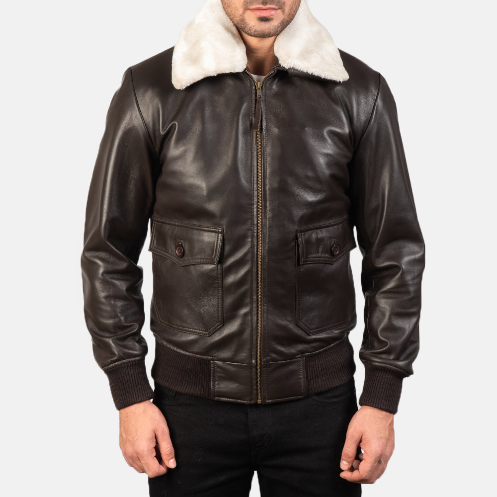 
Vue détaillée of Shirt with Removable Fur & Zipper Hardware on Airin G-1 Marron Blouson Bombardier en Cuir pour Homme
